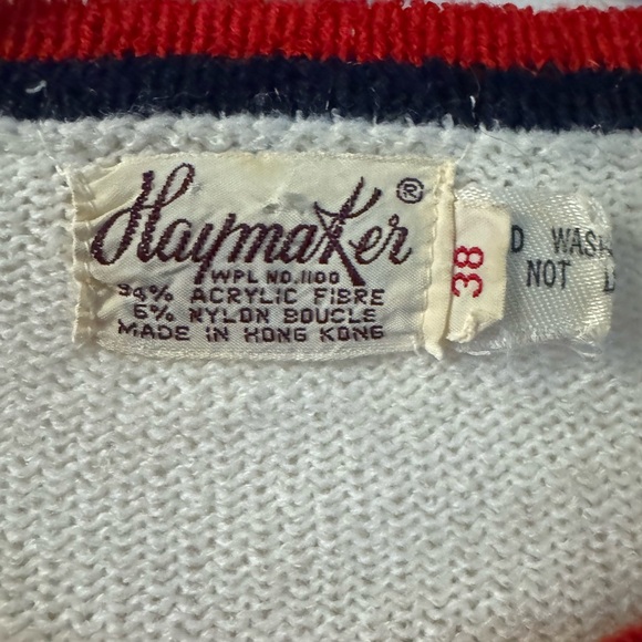 60s Tennis Trophy Preppy Vintage Cream Zip Up Cardigan Red & Blue Sportswear - Picture 5 of 13